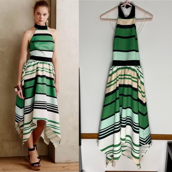 Anthropologie Troubadour NWT Candymint green striped halter midi dress size 4 - Picture 1 of 16